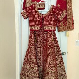 Exquisite Red and Gold Women's wedding Lehenga